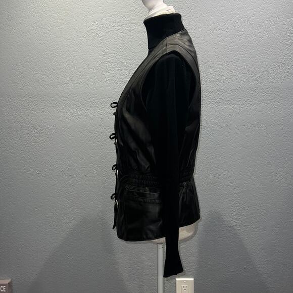Harley Davidson Button Front Leather Vest with Cinch Waist & Pockets-M - Picture 4 of 15